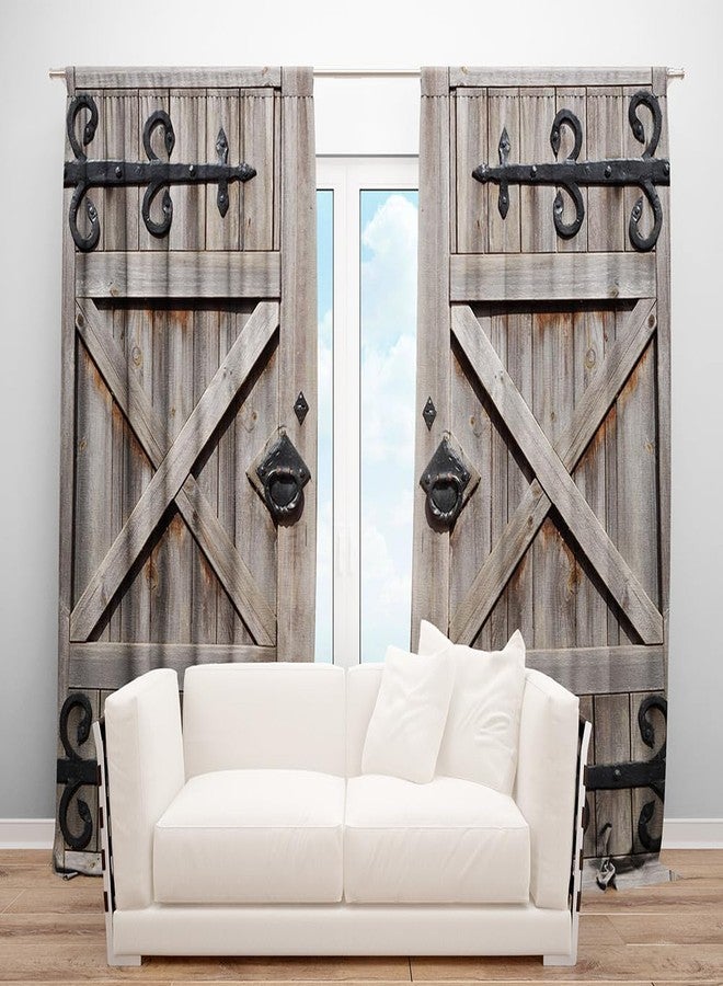DOTOOMA 82 x 84 Inches Western Vintage Barn Door Window Curtain Brown Wooden Bedroom Rustic European Window Decorations Polyester Drapes 2 Panel - Image 5